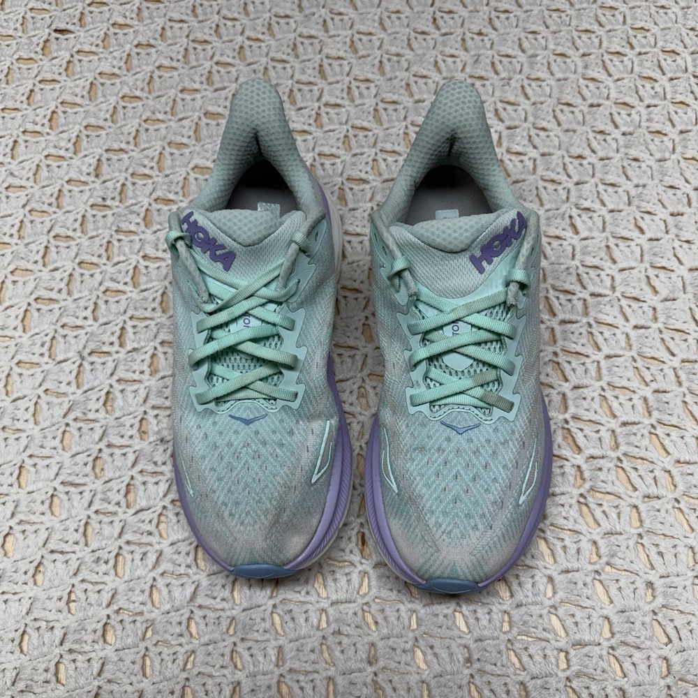 HOKA Clifton 9 Shoes Womens Size 8.5 B Mint Green Purple Running Gym Cushioned - Picture 3 of 11